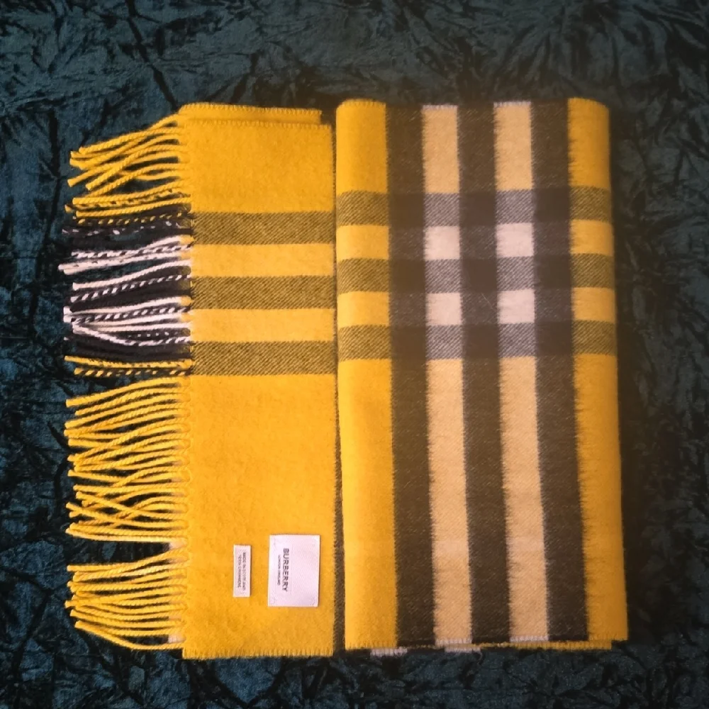 Burberry Mustard and Black Checkered Scarf